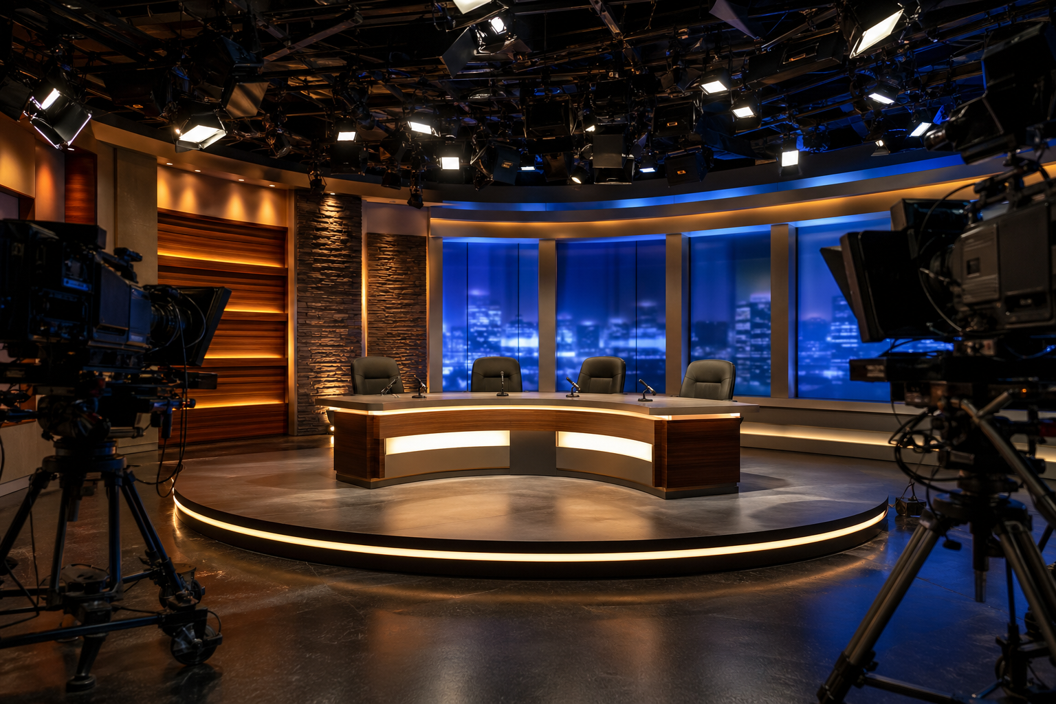 TV studio broadcast panel discussion